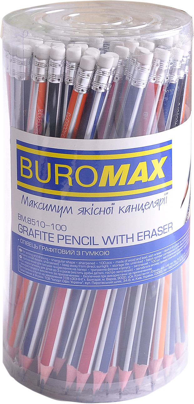 

Набор графитовых карандашей Buromax Silver HB с ластиком 100 шт (BM.8510-100)