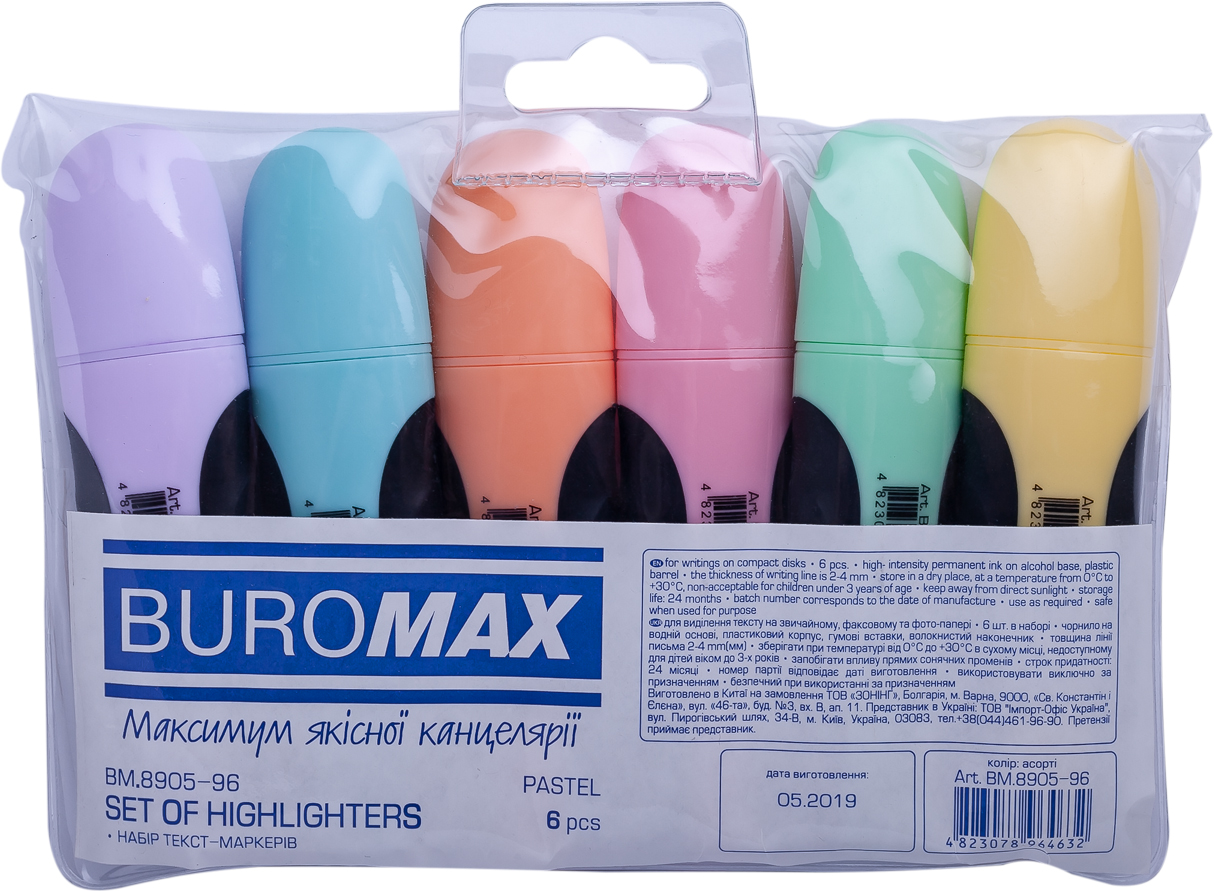 

Набор текст-маркеров Buromax Pastel 6 шт с резиновыми вставками (BM.8905-96)