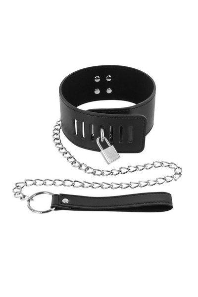 

Чокер с поводком Fetish Tentation Padlock and Leash универсальный black