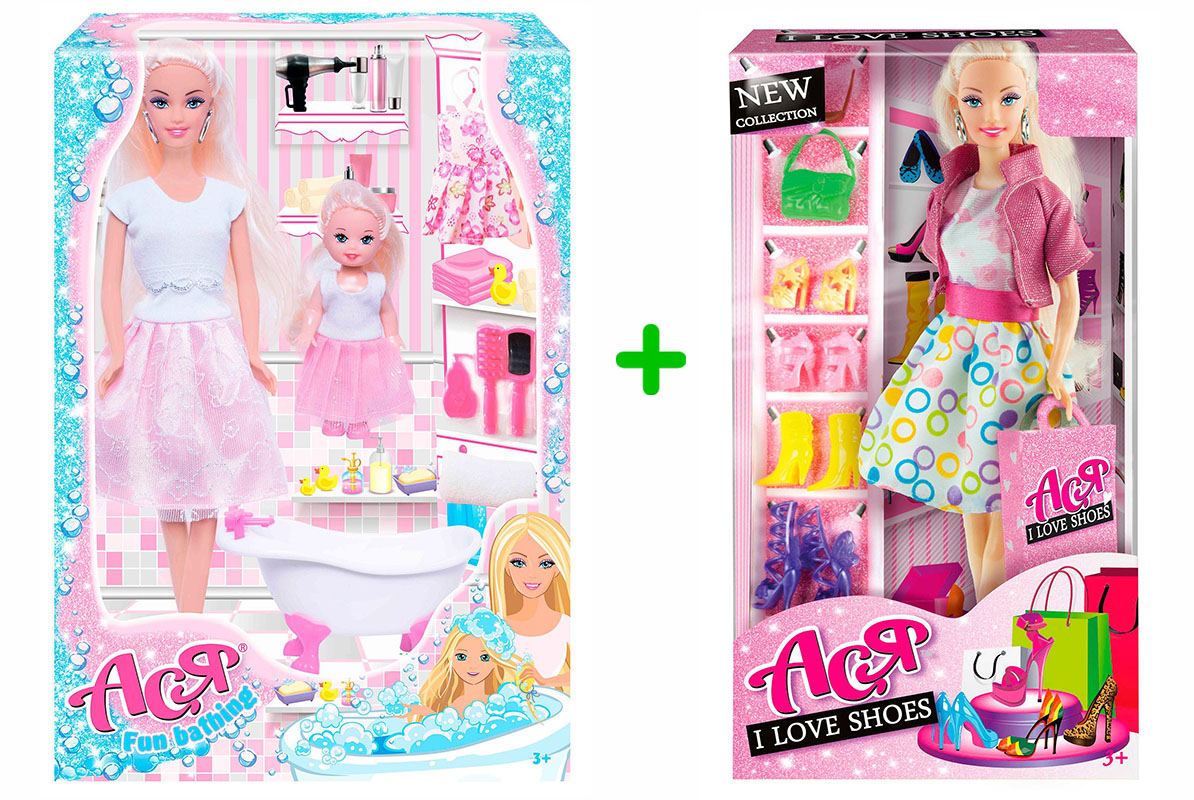 

Набор Кукла Ася с аксессуарами ТМ Ася серия Весёлое купание и Кукла Ася блондинка серия Люблю обувь (35082-105)