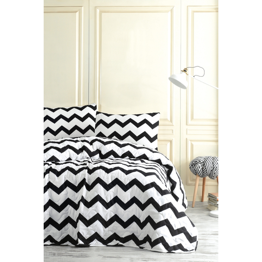 

Покрывало стеганное с наволочкой Eponj Home B&W - SmallZigzag 160*220