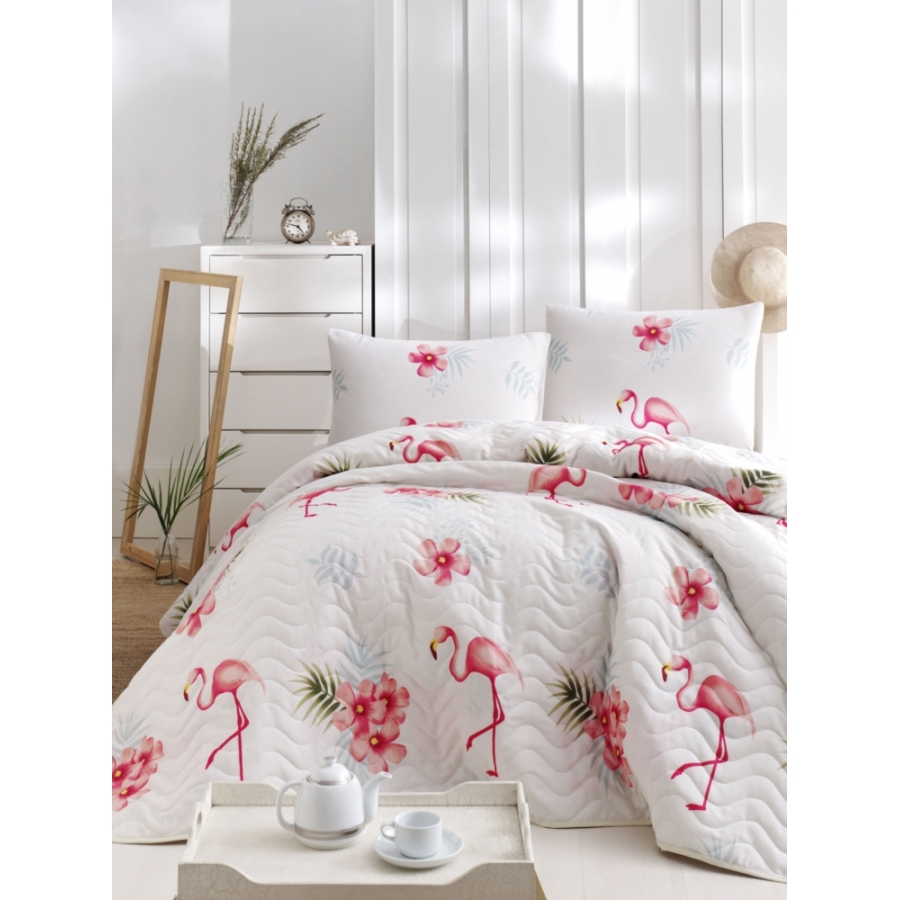 

Покрывало стеганное с наволочками Eponj Home - Flamenco krem кремовый 200*220