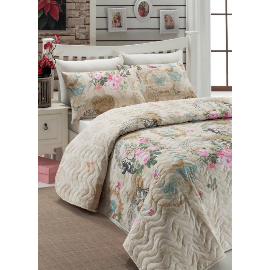 

Покрывало стеганное с наволочками Eponj Home - Angel bej бежевый 200*220