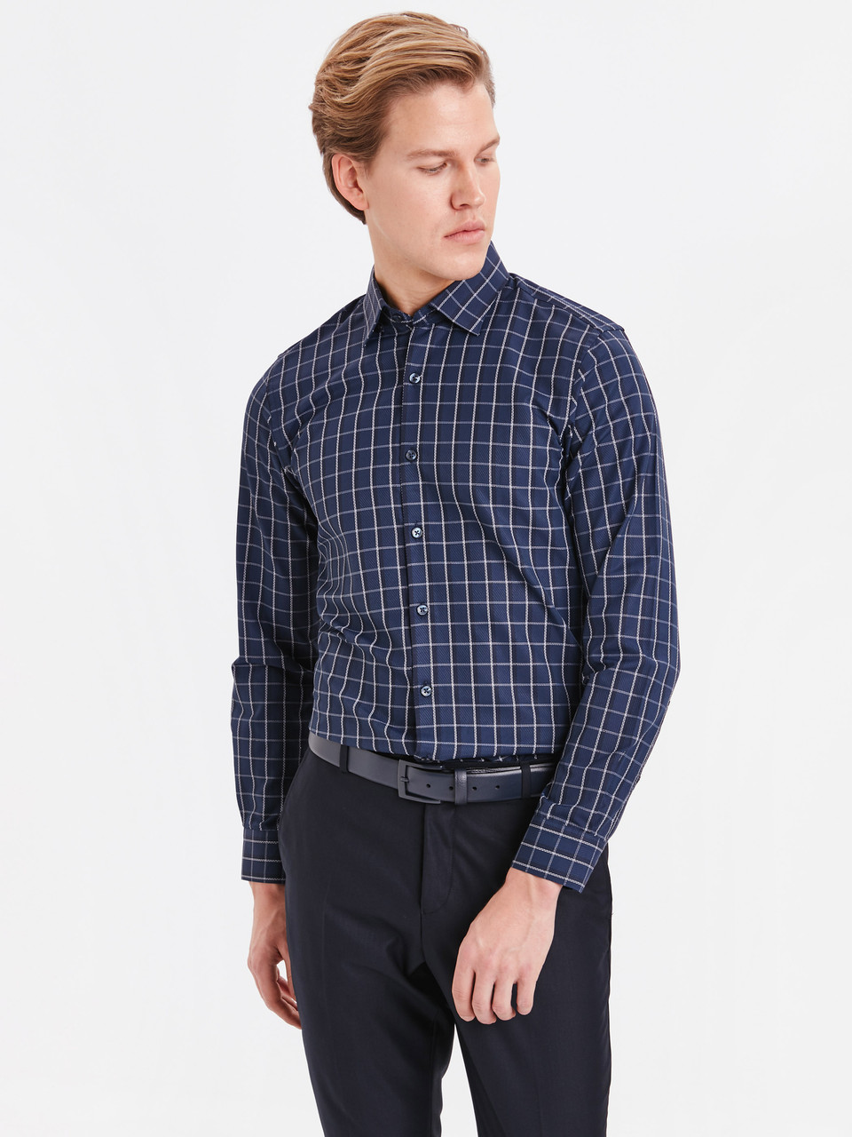 

Мужская рубашка LC Waikiki в белую клетку XXL Синяя ( LCWShirt-1535-1)