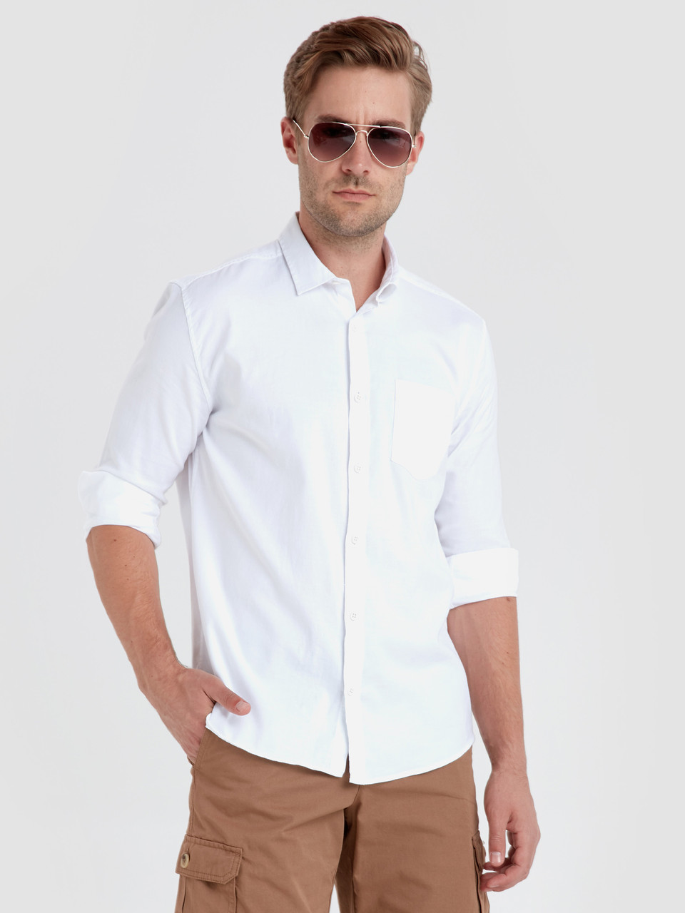 

Мужская рубашка LC Waikiki с карманом на груди L Белая ( LCWShirt-1556-2)