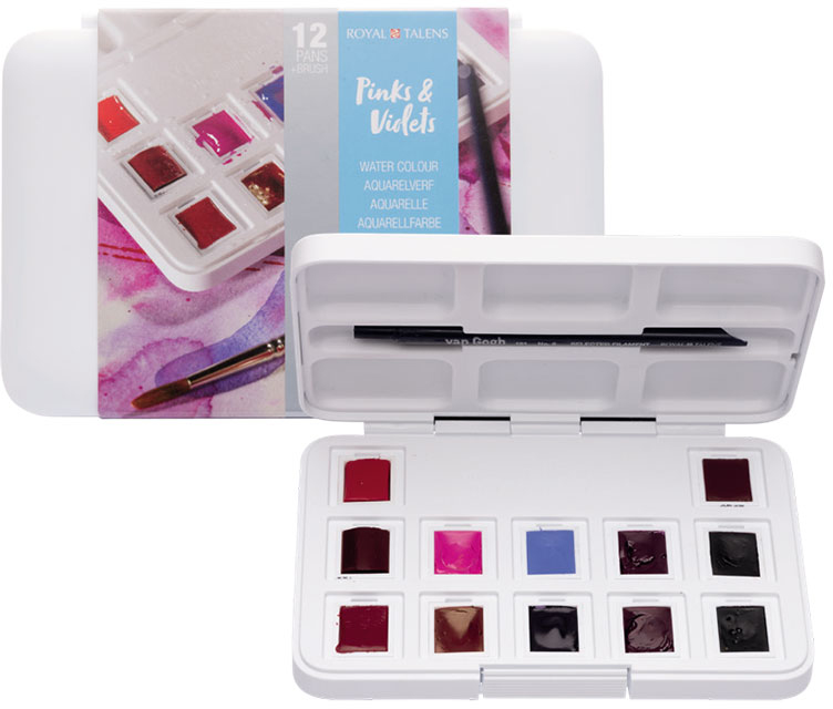 

Набор акварельных красок Royal Talens Van Gogh Pocket box Pinks & Violets 12 цветов в кюветах кисточка в комплекте (8712079422813)