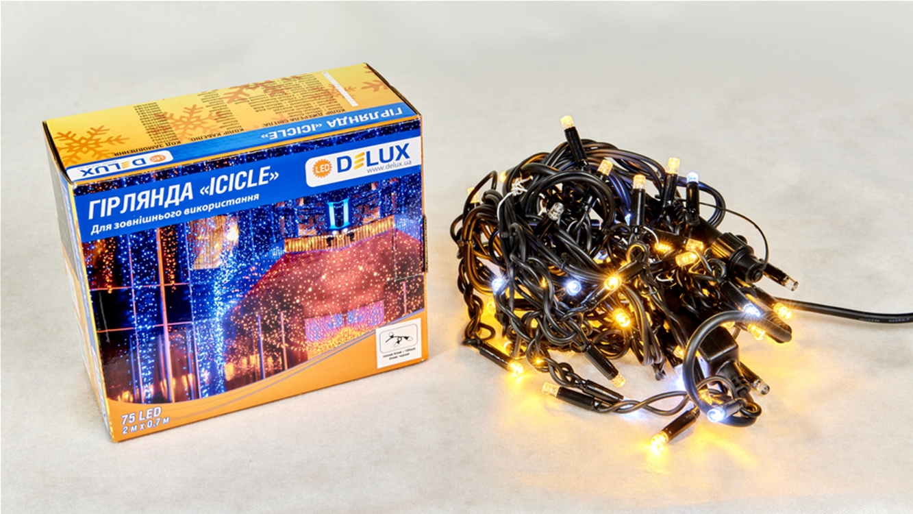 

Светодиодная гирлянда DELUX ICICLE 100LED 2x0.7 м Белый flash Теплый белый/Черный IP44 (90015185)