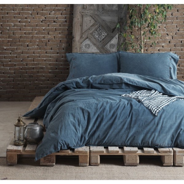 

Комплект постельного белья SoundSleep Stonewash Denim dark blue синий евро