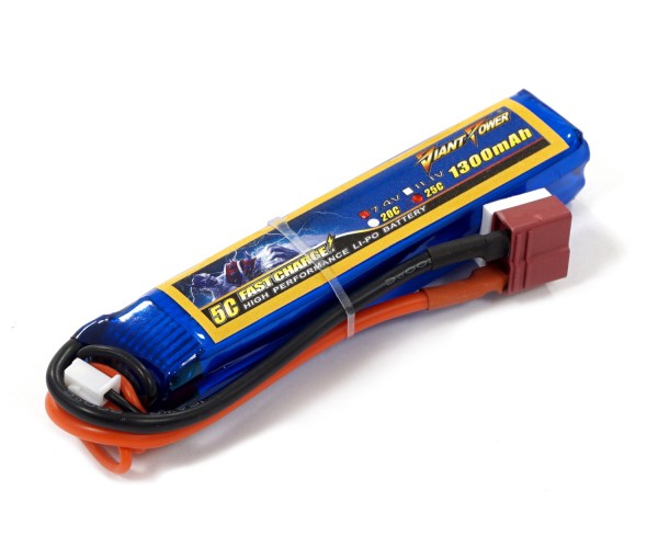 

Аккумулятор для страйкбола Giant Power Li-Pol 7.4V 2S 1300mAh 25C 17х18.5х95мм T-Plug