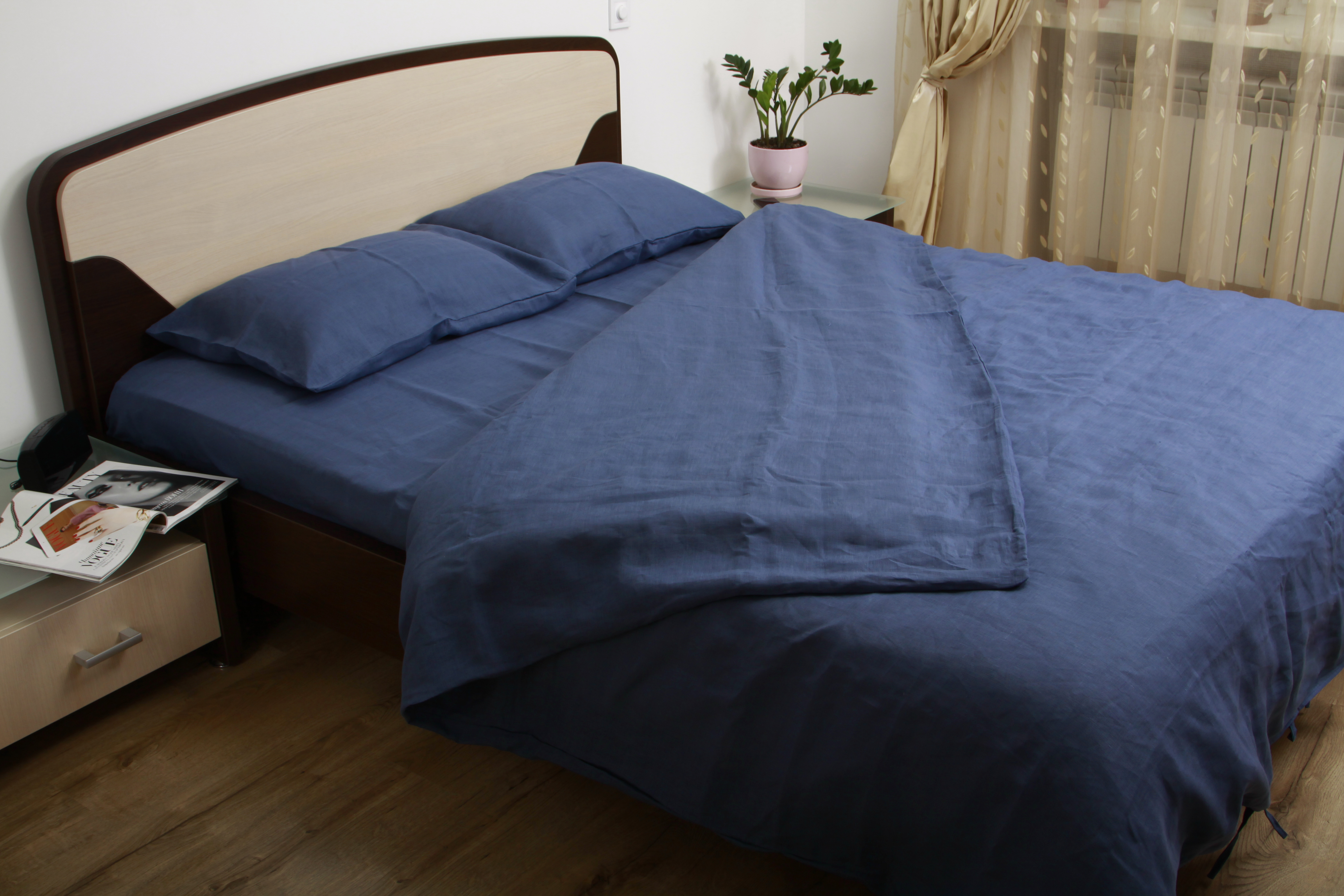 

Комплект постельного белья Utorova Морская бездна Семейный 2 наволочки 2 пододеяльника лен Темно-синий