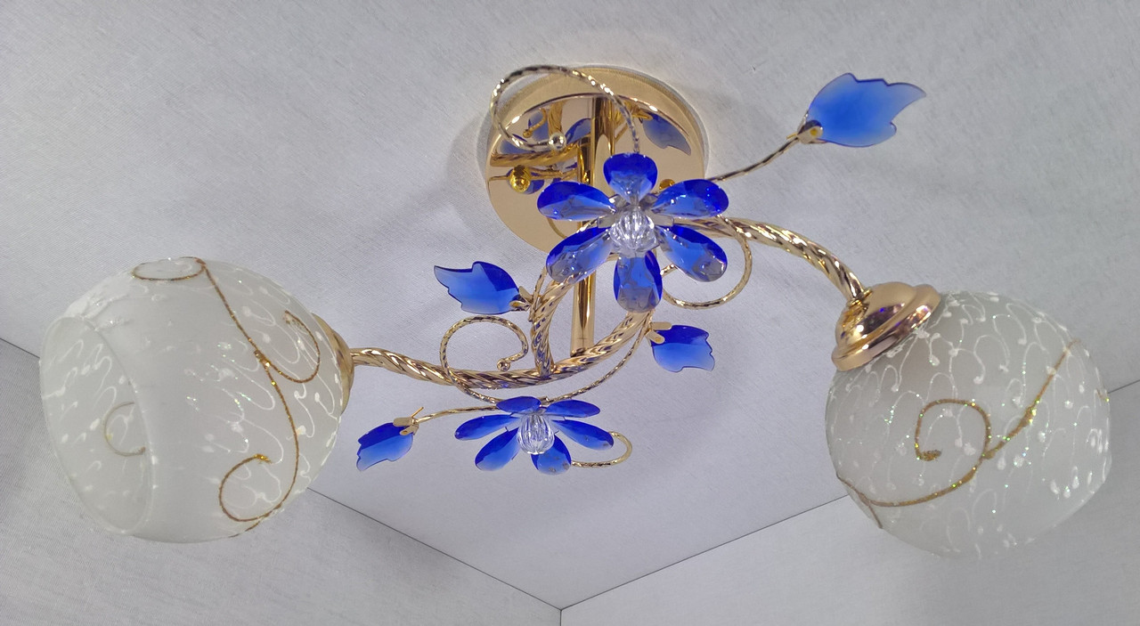 

Люстра потолочная на 2 лампочки (22х27х47 см.) Золото YR-4106/2-blue