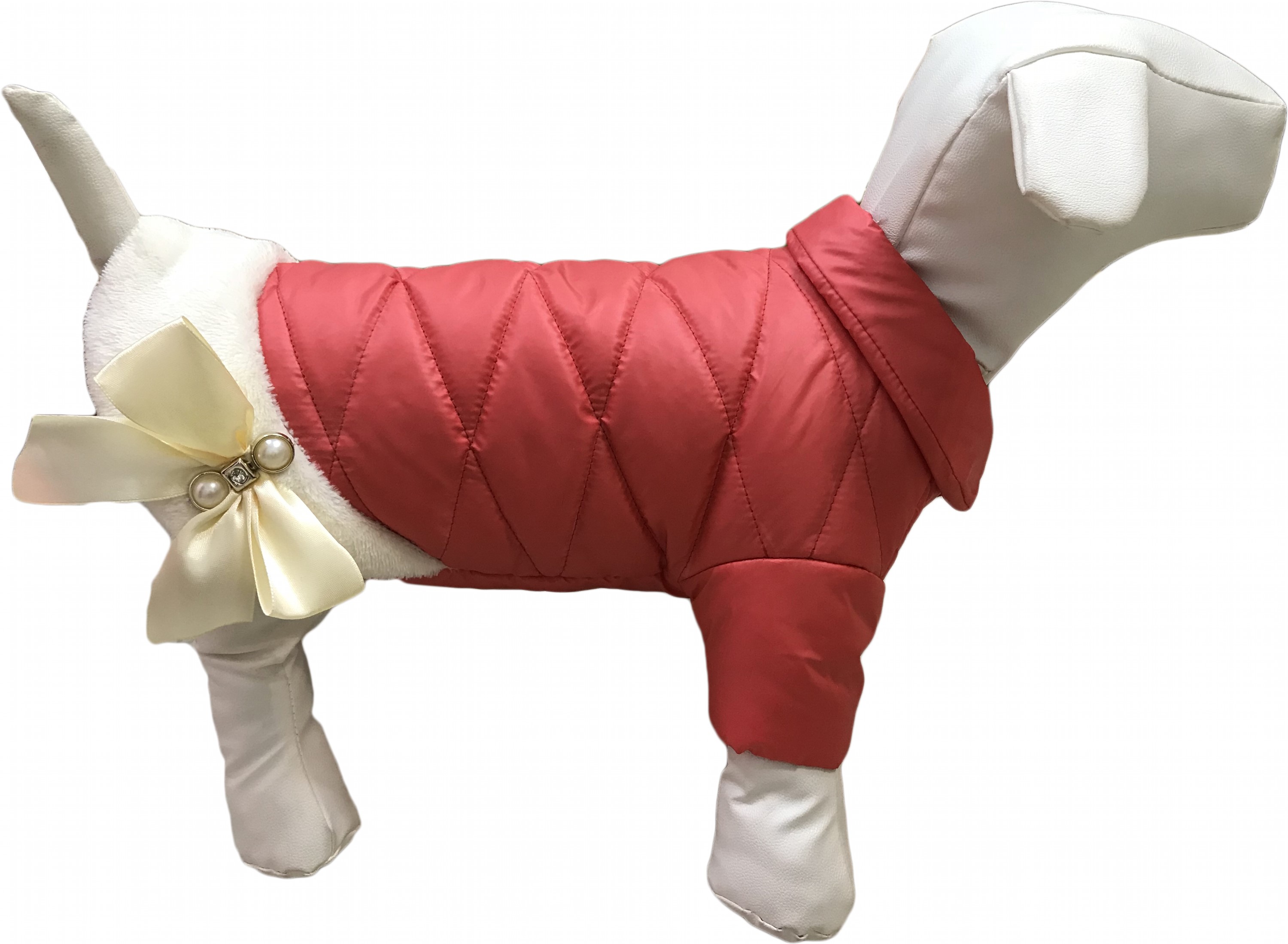 

Куртка для собак Dogs Bomba 2 для девочки с закрытым животом бантик с мехом коралл K-46/2