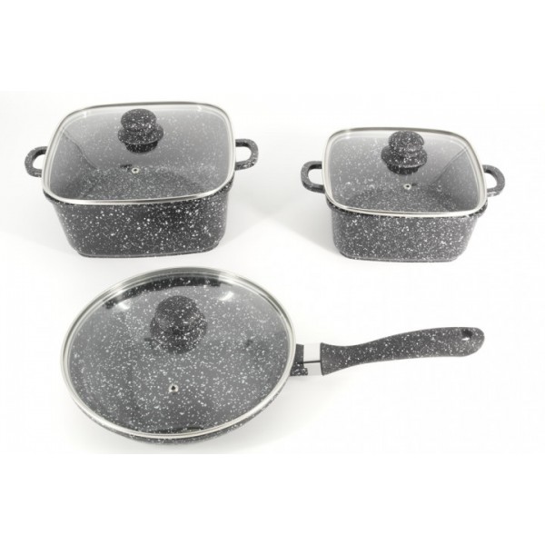 

Набор кастрюль Мрамор A-PLUS 6 предметов квадратной формы с сковородкой