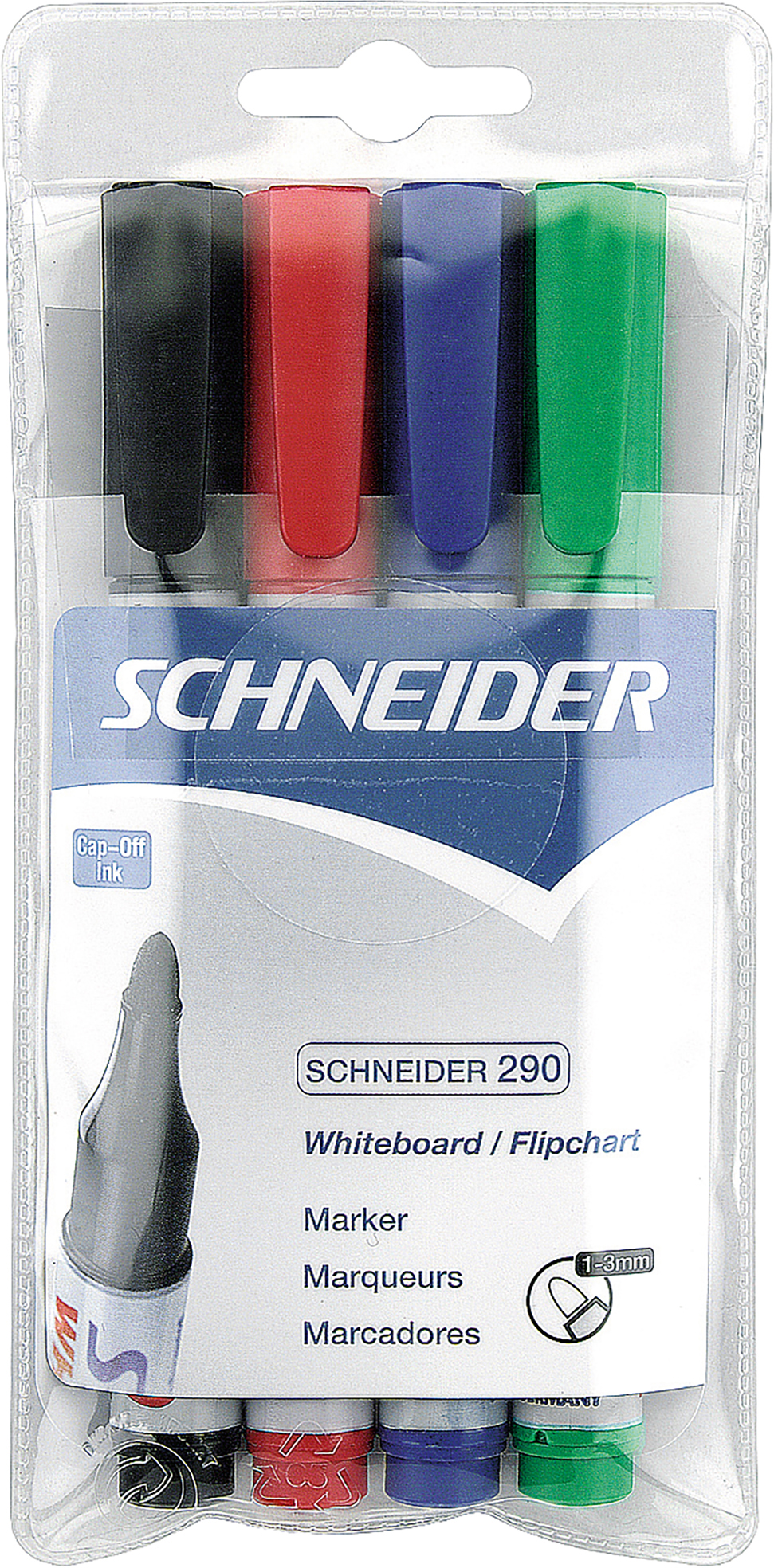 Набор маркеров для досок и флипчартов 4 шт Schneider 290 1-3 мм Цветные .