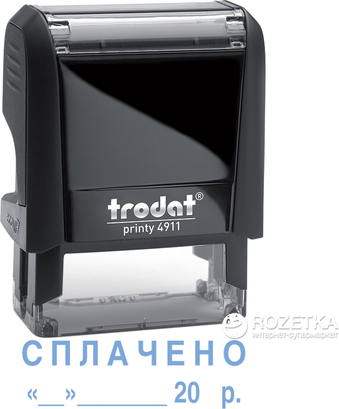 

Штамп стандартный Trodat Printy 4911 "Сплачено + дата" 38х14 мм 2 строки Черный корпус (092399430766) (4911 P4 чорна)