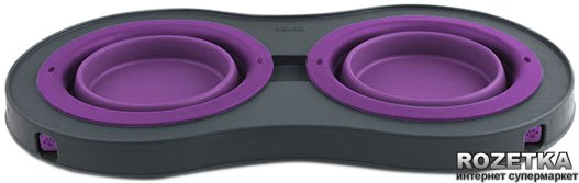 

Большая двойная миска на складной подставке для собак Dexas Фиолетовая