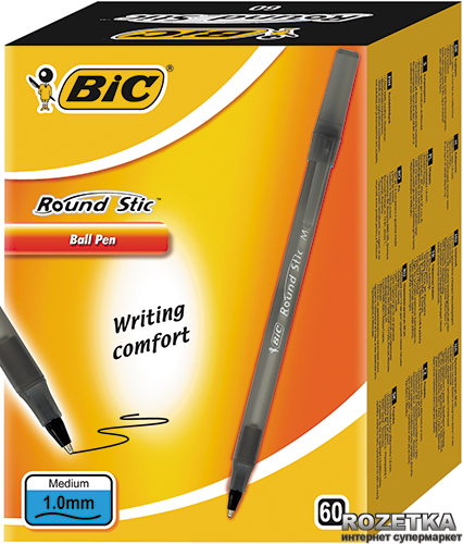 

Набор шариковых ручек 60 шт BIC Round Stic M Черный, пишущий узел 1мм, толщина линии письма 0.4 мм (3086123256385)