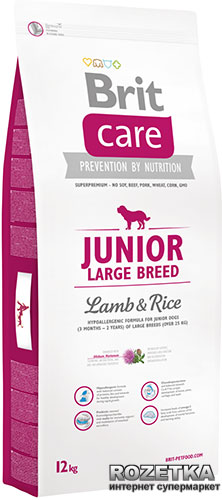 

Сухой корм для щенков и молодых собак крупных пород Brit Care Junior Large Breed Lamb & Rice 12 кг