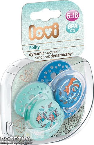 

Пустышка силиконовая Lovi Folky Динамическая 6- 18 мес 2 шт (22/843boy)