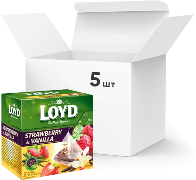Акція на Упаковка ягодного чая Loyd Клубника и ваниль 5 пачек по 20 пакетиков (5900396022458) від Rozetka UA