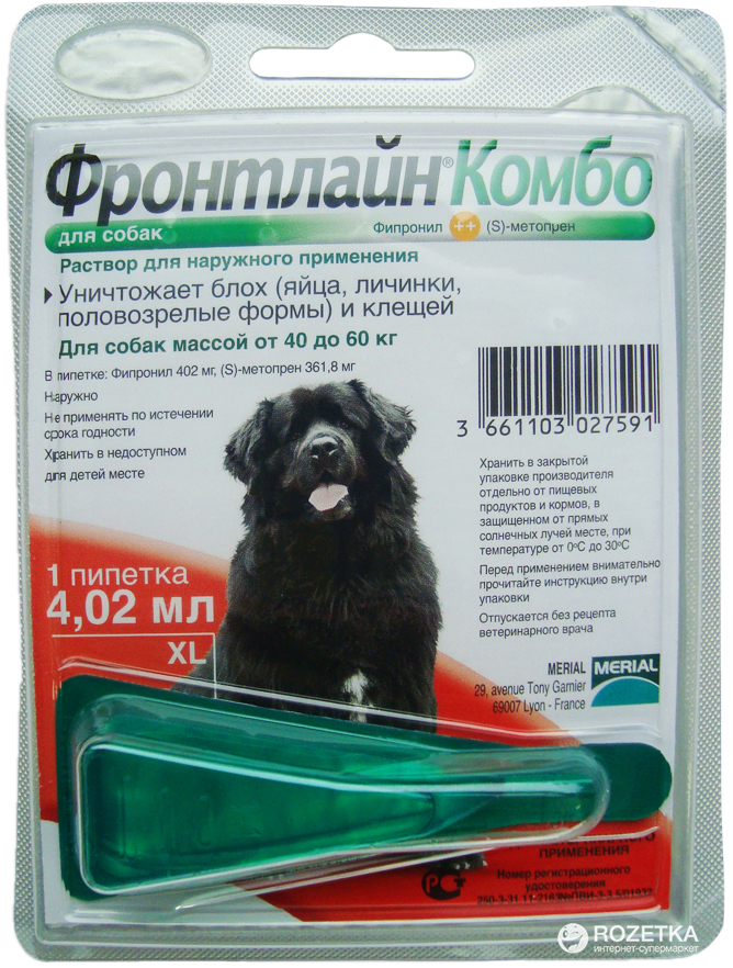 

Спот-Он Merial Фронтлайн Комбо от блох и клещей для собак весом 40-60 кг (3661103027591/378309610009)