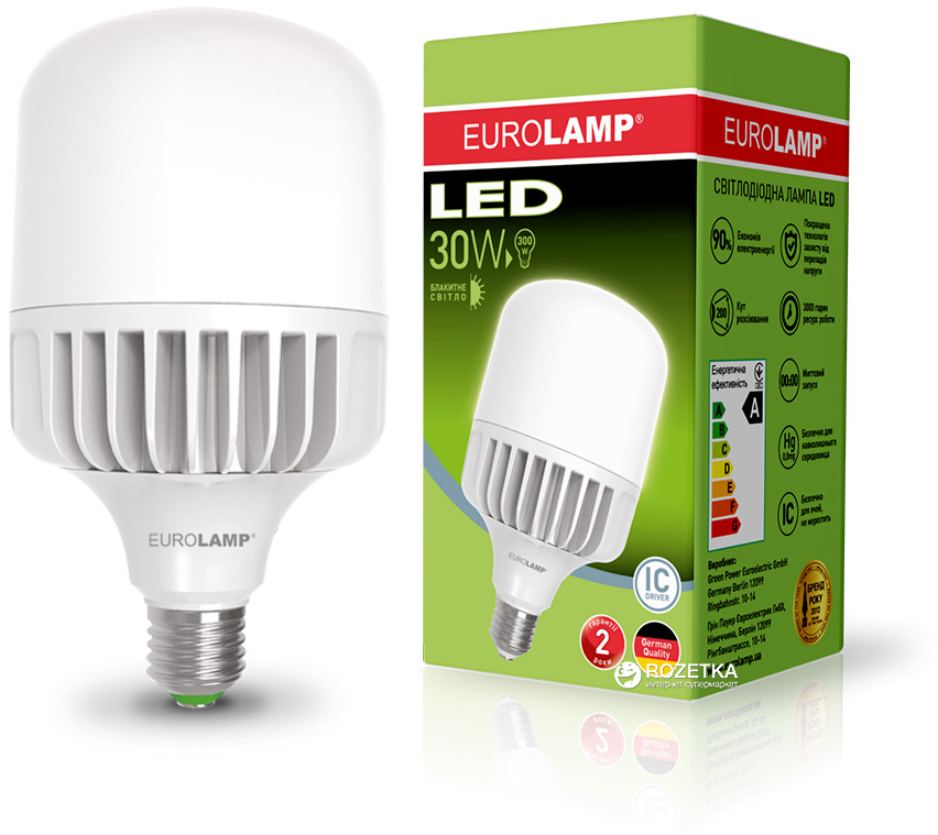 

Светодиодная лампа Eurolamp LED E27 30W 60 pcs CW HP (LED-HP-30276)