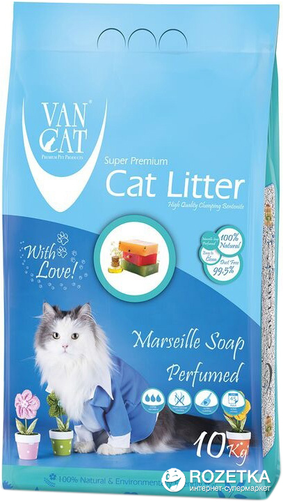 Акція на Наполнитель для кошачьего туалета Van Cat Super Premium Quality Marseille Soap Бентонитовый комкующий 10 кг (12 л) (8699245857412/8699245856095) від Rozetka UA