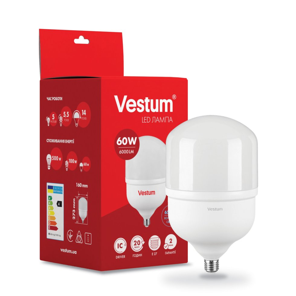 

Лампа LED Vestum T160 60W 6500K 220V E27
