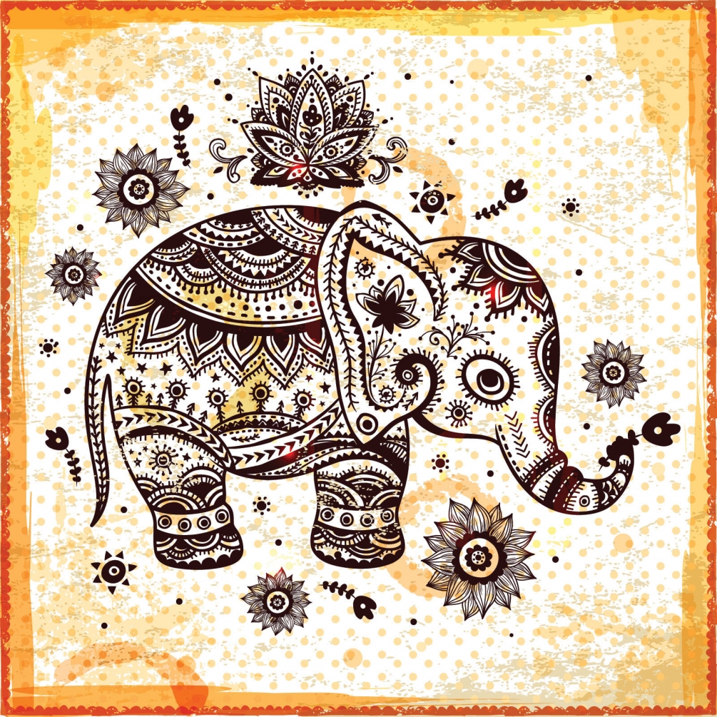 Традиционный батик Индии слоны