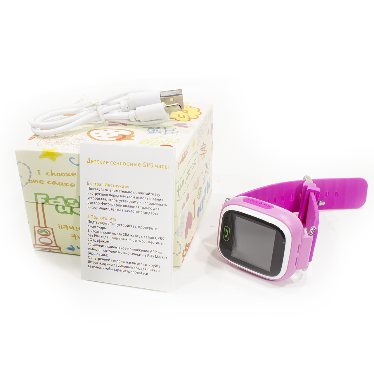 Детские смарт-часы UWatch Q90 Pink с GPS WiFi цветной экран 1.22