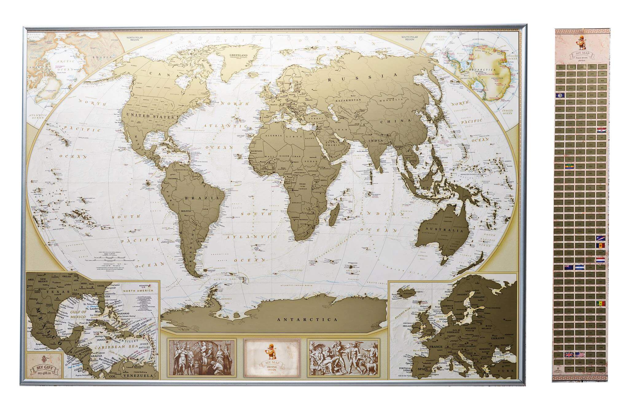 

Скретч карта мира My Map Antique edition в раме Metal Silver