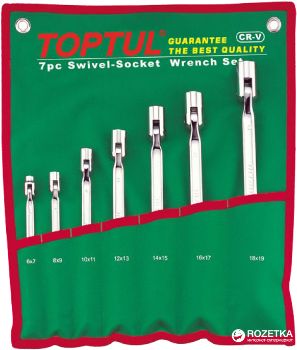 

Набір ключів рожково-шарнірних Toptul 6-19 мм 7 предметів