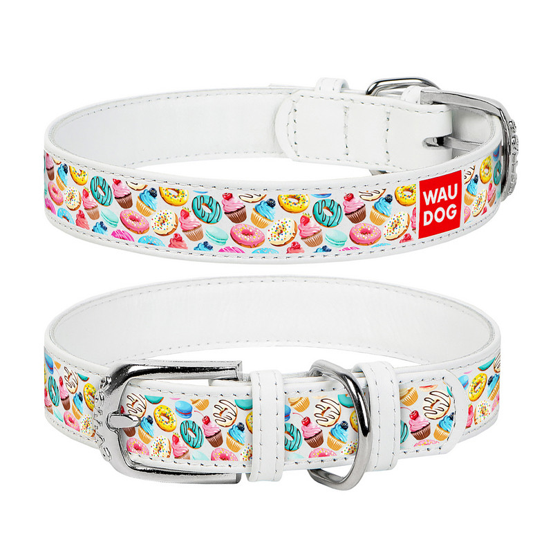 

Ошейник WAUDOG Design Пончики кожа белый 371315 (4823089312835)