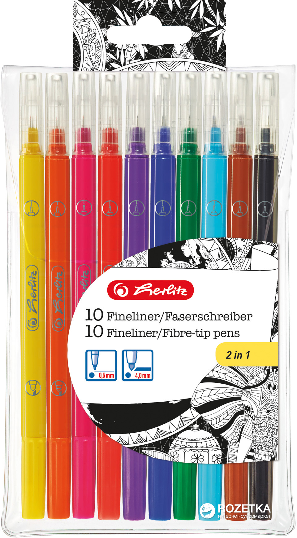 

Фломастеры-лайнеры Herlitz Fineliner двухсторонние 0.5/4 мм 10 цветов 10 шт (50007486)