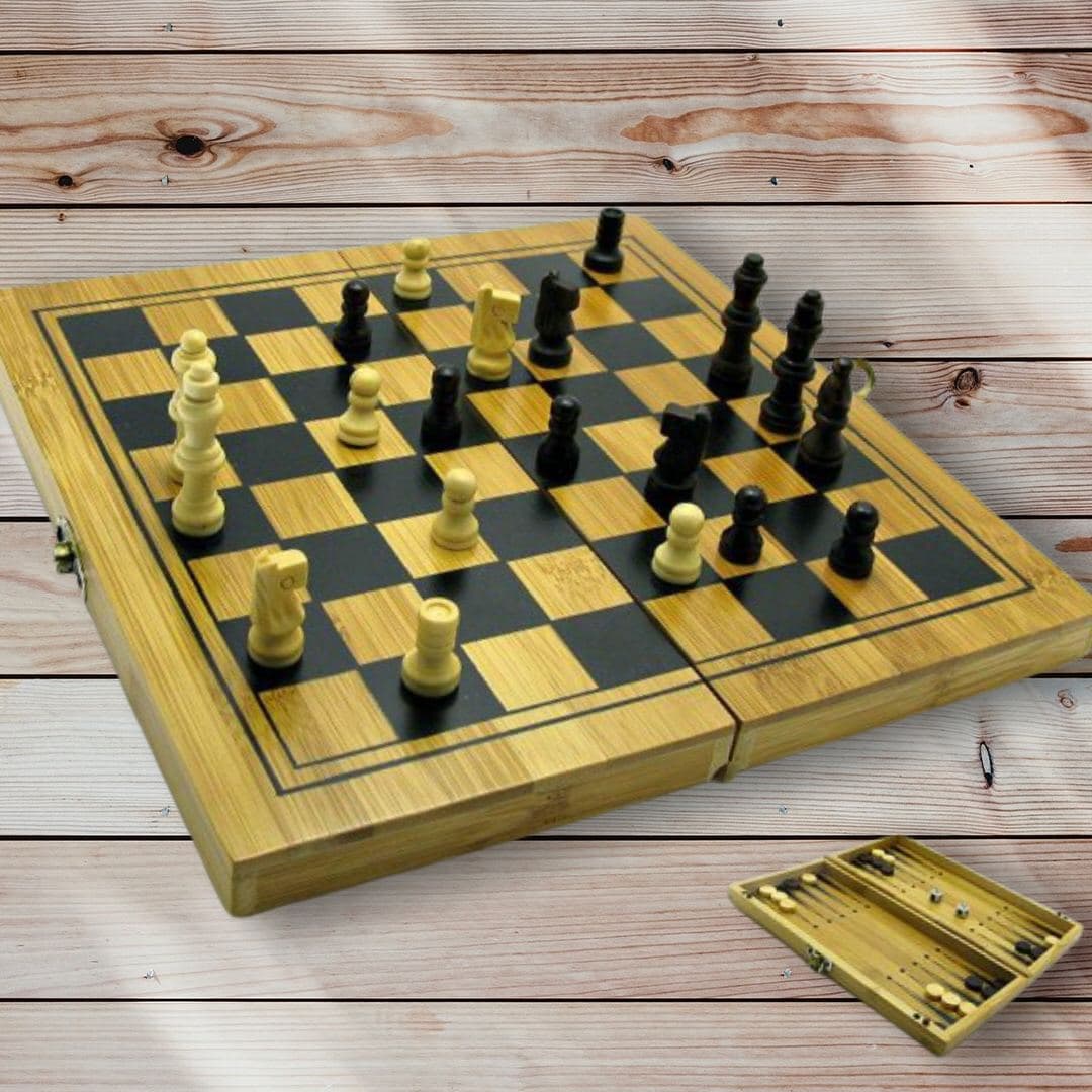 

Нарды, шахматы, шашки бамбук (24х24 см), Игровой Набор 3в1