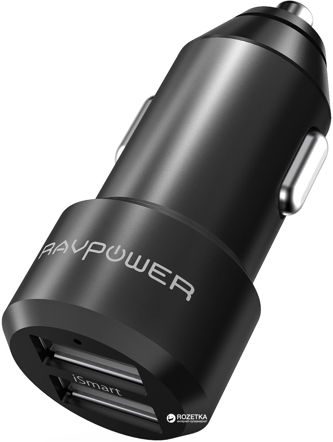

Автомобильное зарядное USB-устройство RAVPower Metal Dual USB Car Charger 24W 4.8A with iSmart 2.0 Charging Tech RP-VC006BK