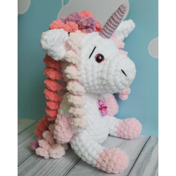 

Вязанная игрушка Единорожка Радуга J B Knitting мягкая Hand Made 21 см