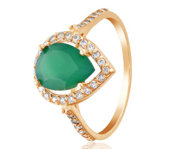 

Кольцо золотое с ониксом и цирконами "Барокко", КД4030ОНИКСЗЕЛ, 16.5 размер