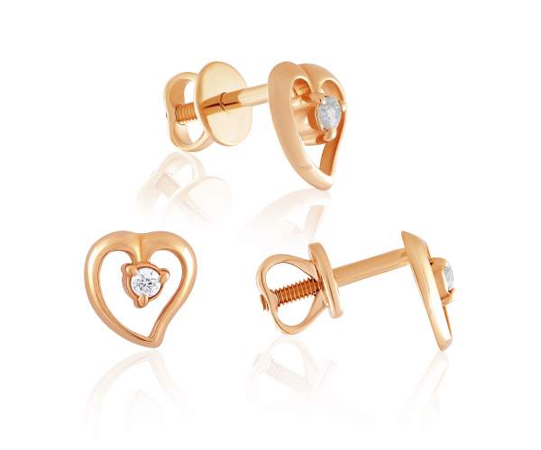 

Серьги-пусеты золотые в форме сердца "Сердце с куб. цирконием", С0394G