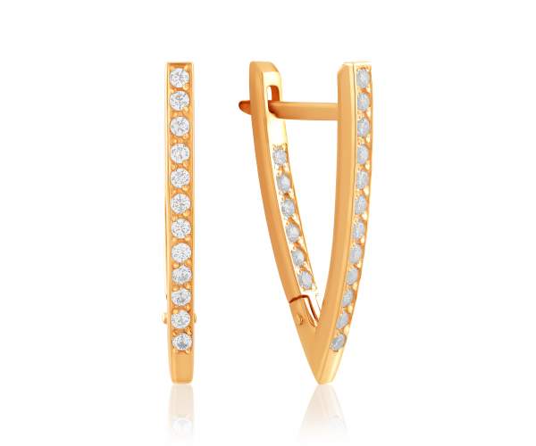 

Золотые серьги с английским замком декорированные цирконами, С066