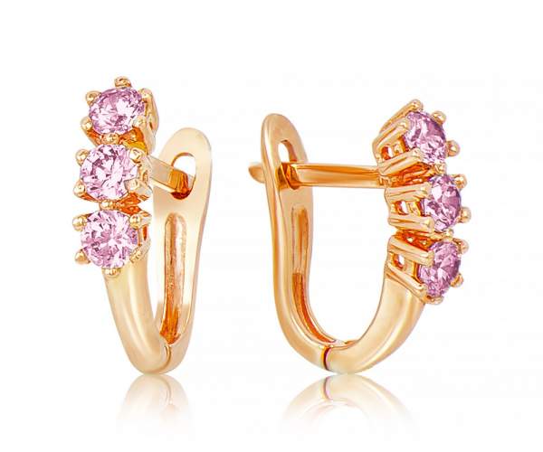 

Серьги золотые с камнями SWAROVSKI Zirconia "Тайна", С4102SWPINK