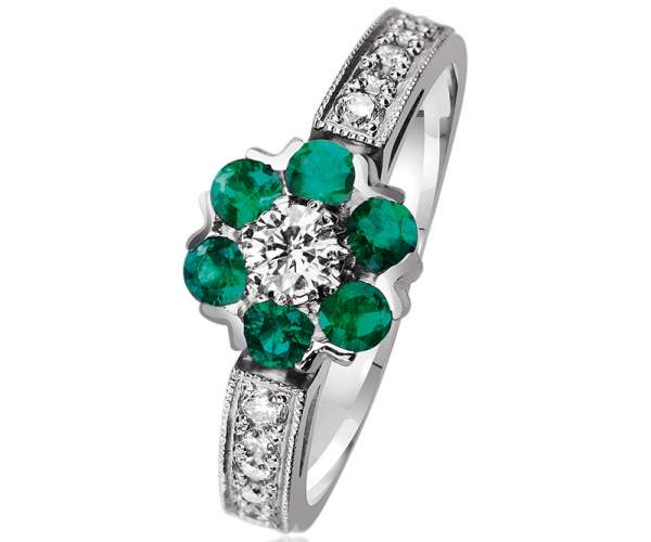 

Кольцо из белого золота с изумрудами "Малинка", КД7432/1СМАРАГД, 17.5 размер