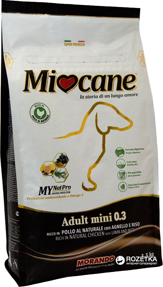 

Сухой корм Morando MioCane Adult Mini with Lamb and Rice для взрослых собак мелких пород с ягнёнком и рисом 1.5 кг (8007520080019)