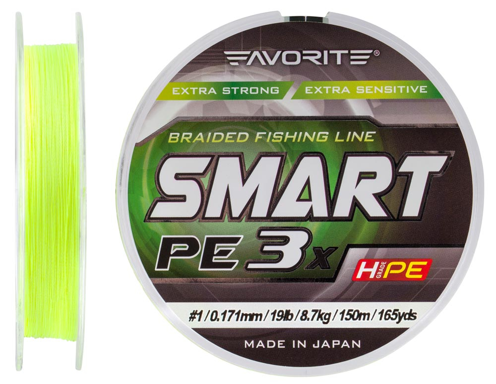 

Шнур Favorite Smart PE 3x 150м (fl.yellow) #1/0.171mm 19lb/8.7kg (арт.123416931058)