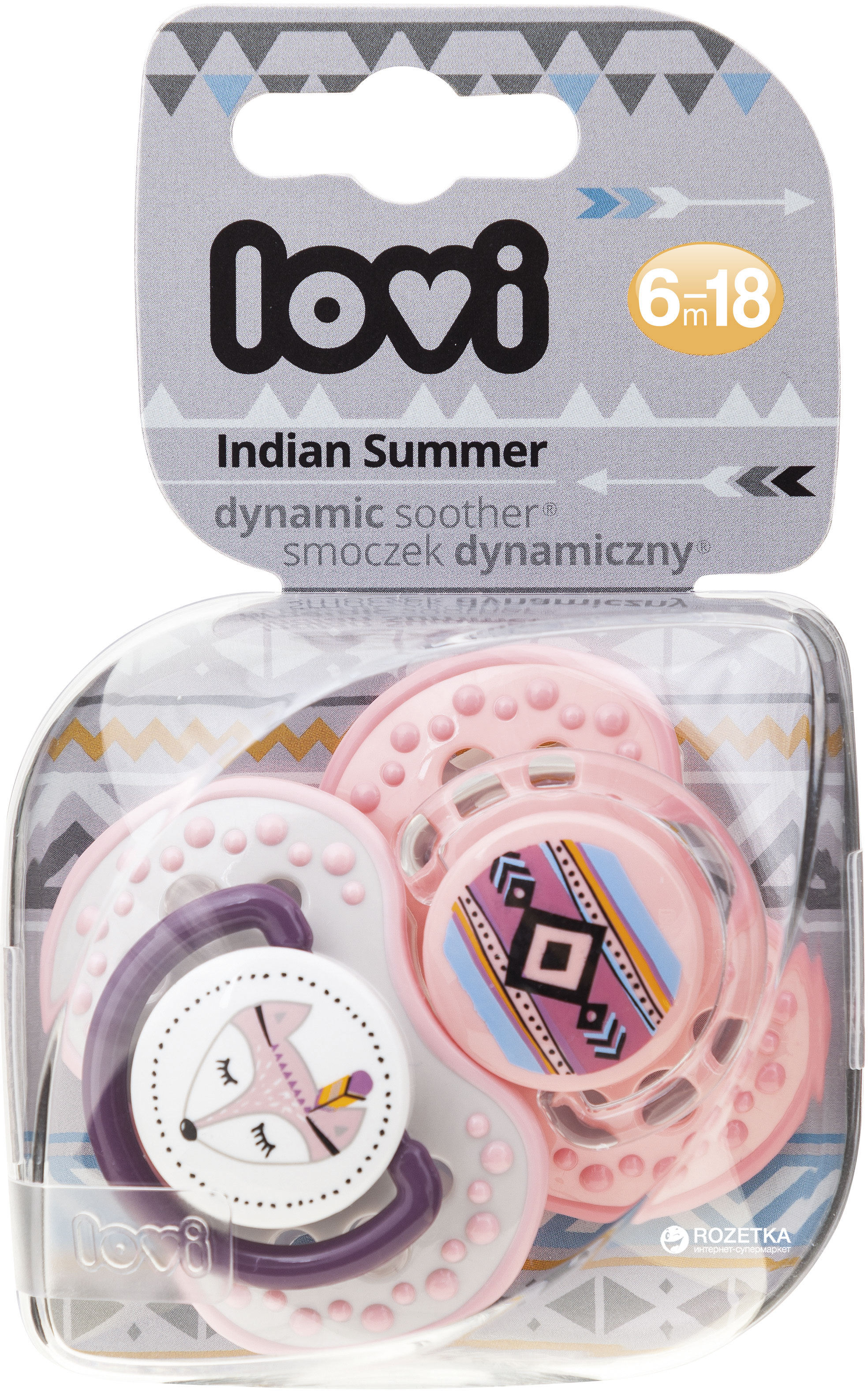 

Пустышка силиконовая Lovi Indian Summer Динамическая 6-18 мес 2 шт (22/857girl)
