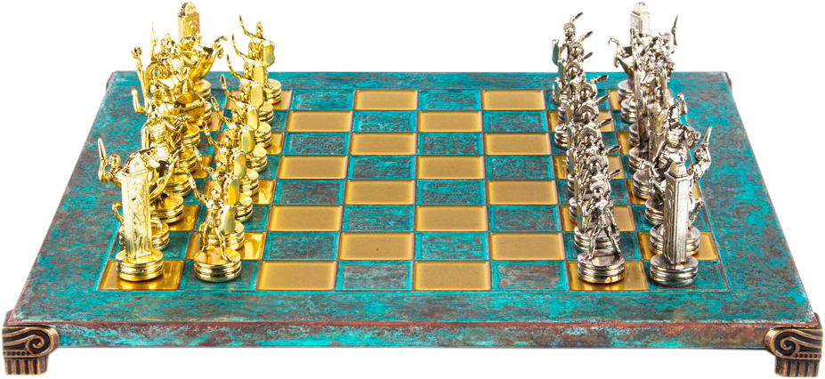 Акція на Шахматы Manopoulos Греческая мифология латунь в деревянном футляре Бирюзовые 36 х 36 см (S4TIR) від Rozetka UA