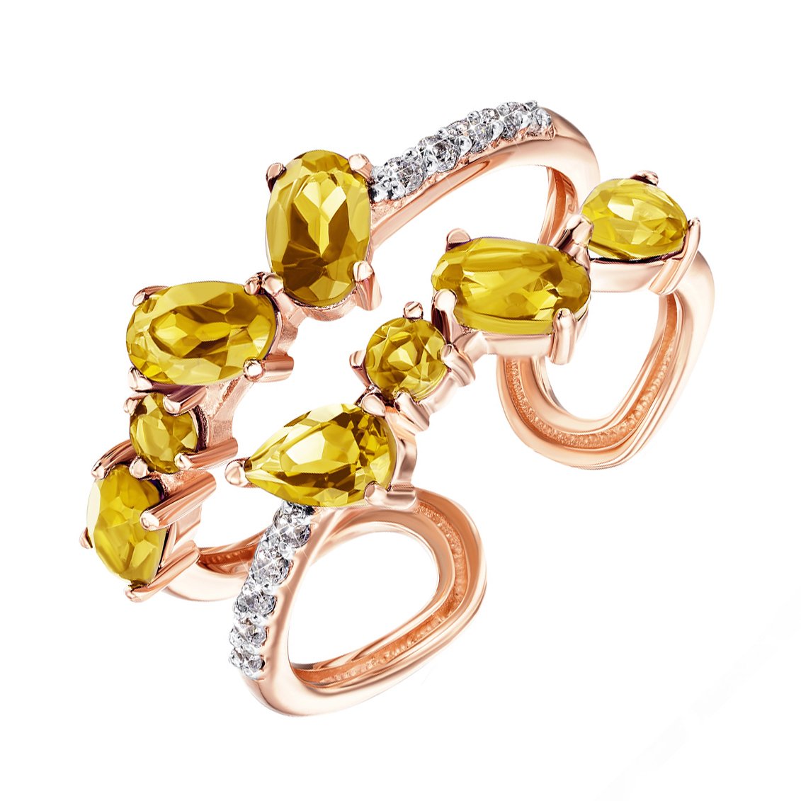 

Разомкнутое кольцо из красного золота с цитринами и фианитами 000135598 16.5 размера