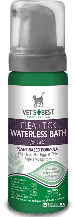 

Моющая пена VET`S BEST Flea&Tick Waterless Bath For Cats от блох, клещей и москитов для кошек 147 мл (vb10521)