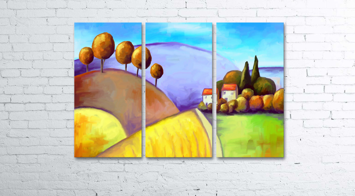 

Модульная картина на холсте 3 в 1 Цветной пейзаж 80х120 см