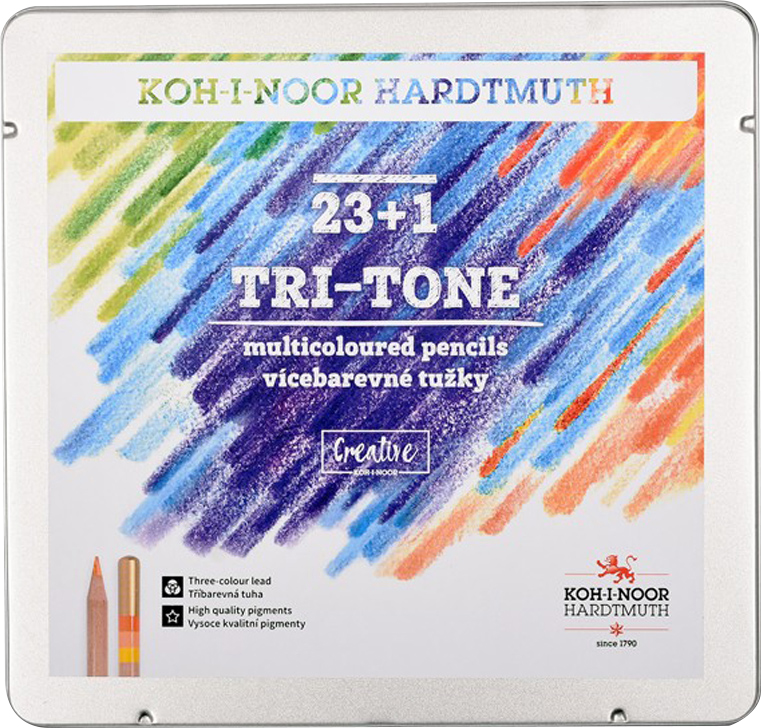 

Цветные карандаши Koh-i-Noor Tri-Tone 23 цветов + 1 карандаш-блендер в металлическом пенале (3444)